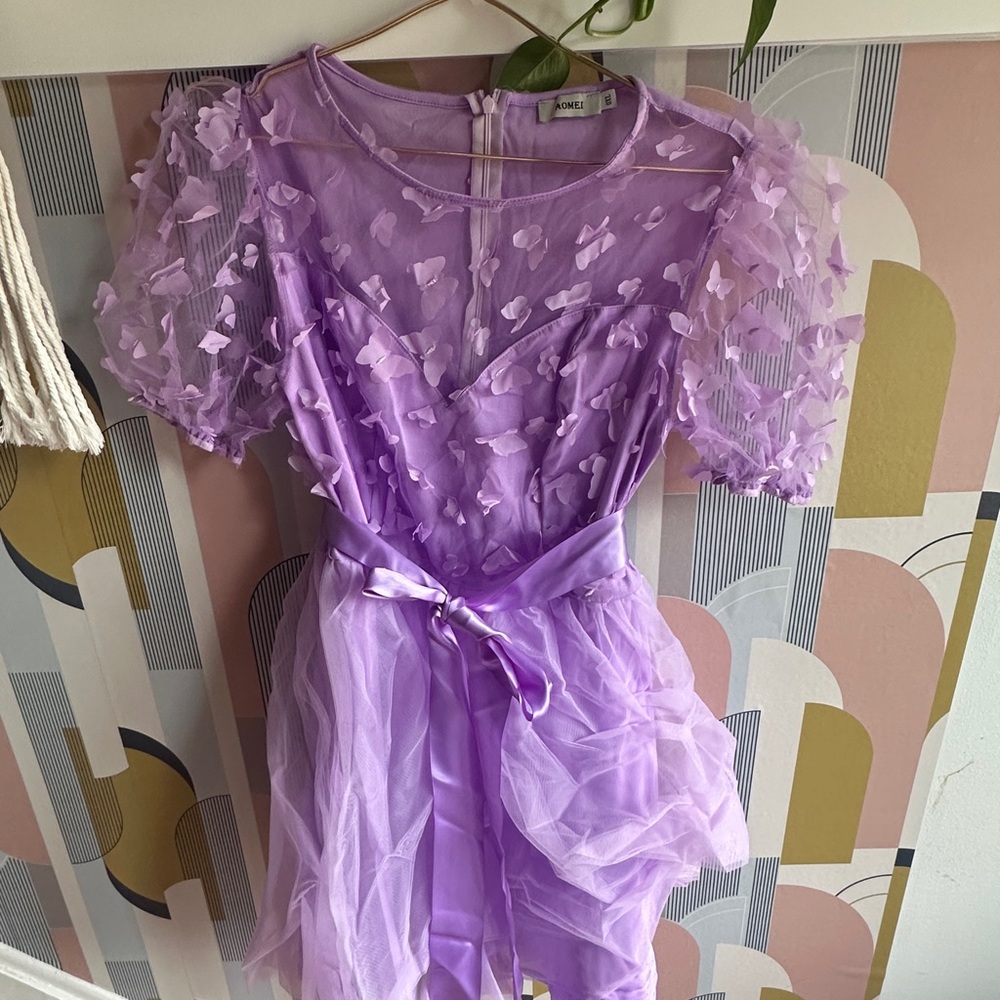 Lavender Sheer Dress with Floral Details